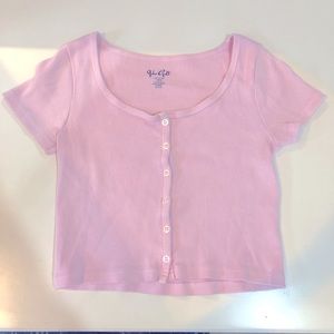 baby pink button-up cropped tee